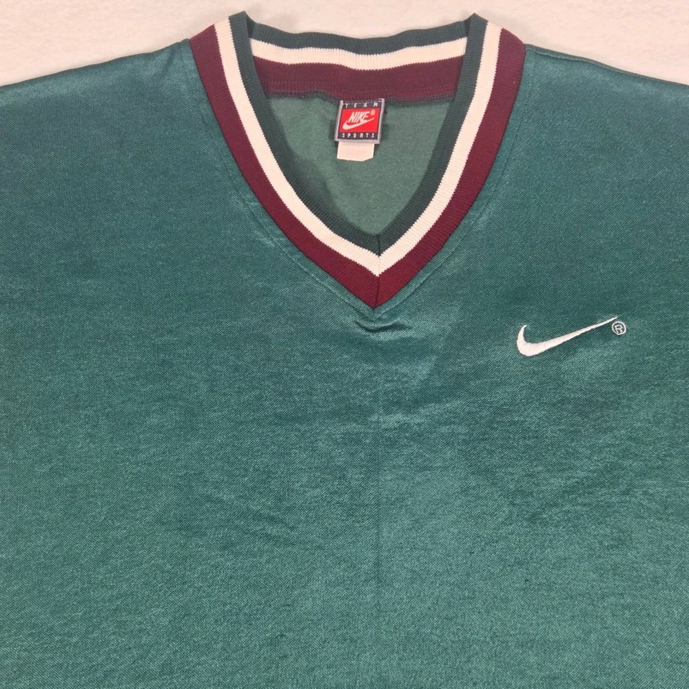 Vtg 90's Nike Team Sports Shinny Green V-Neck Soccer Jersey Mens XL Shirt Vintag